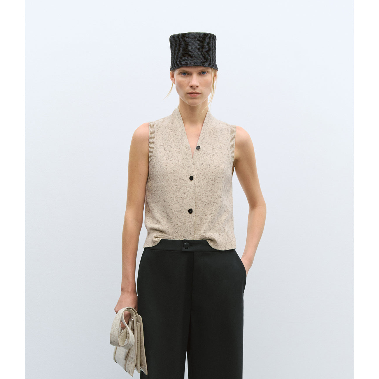 flecked cotton vest in natural