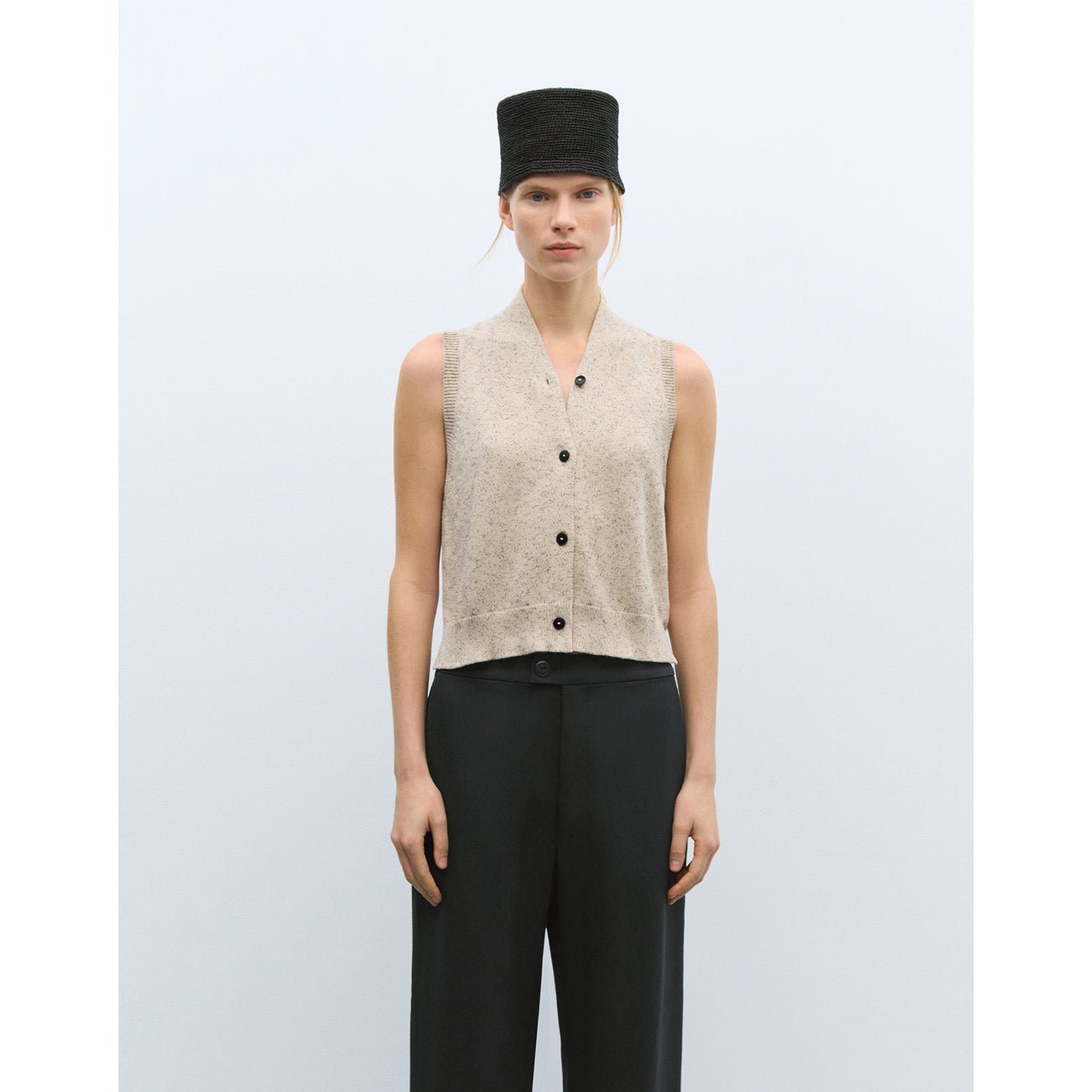 flecked cotton vest in natural