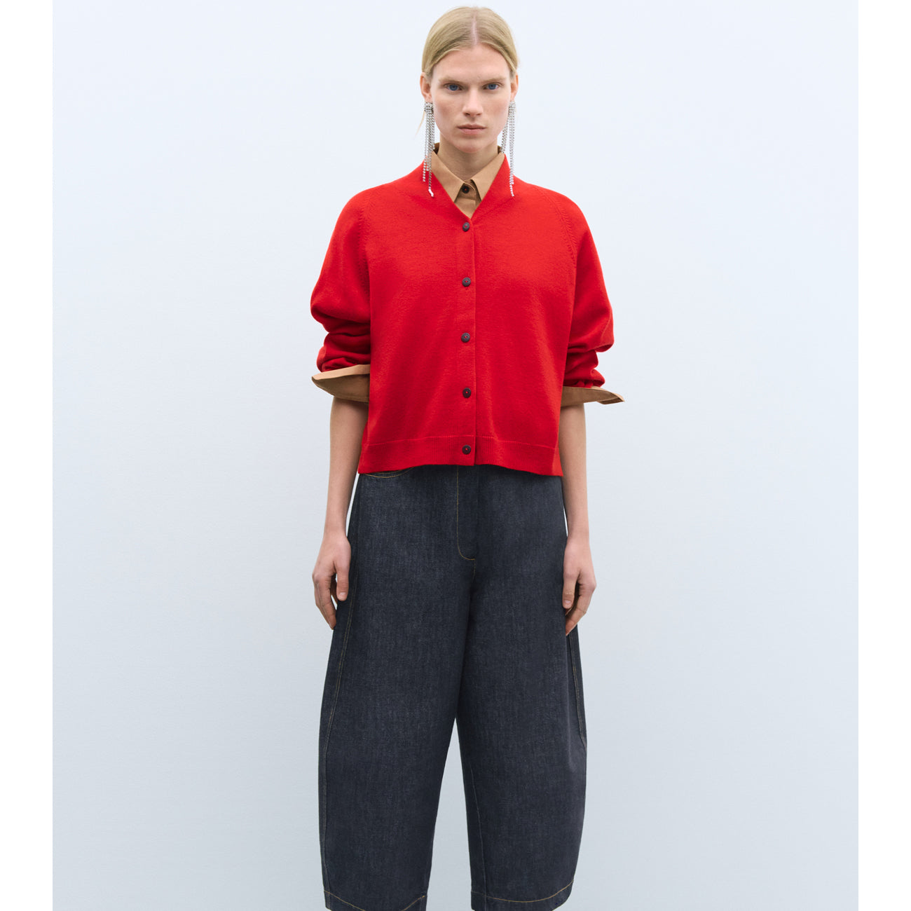 merino wool cardigan in red
