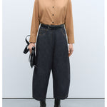 denim curved pants in black