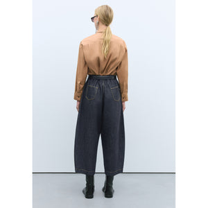 denim curved pants in black