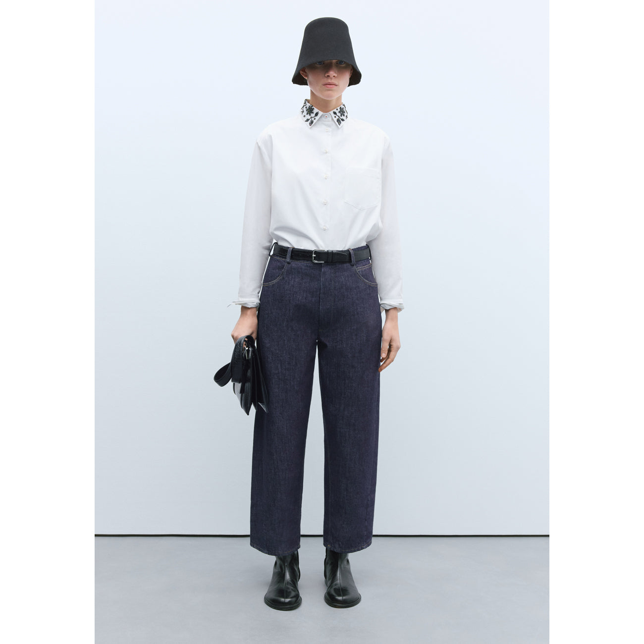 denim straight pants in indigo