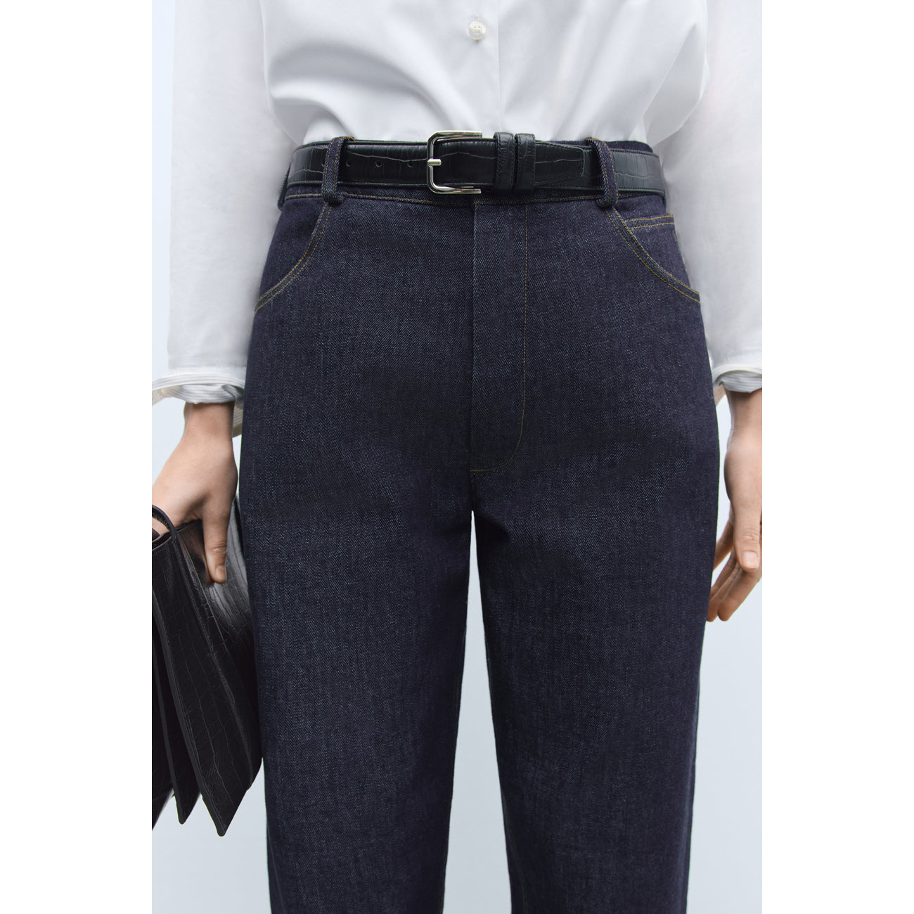 denim straight pants in indigo