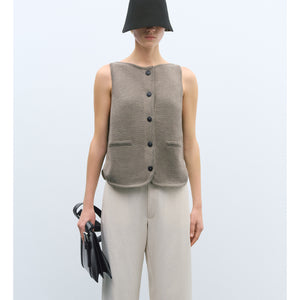 boat neck waistcoat in taupe