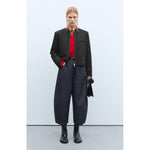 denim curved pants in black