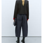 denim curved pants in black