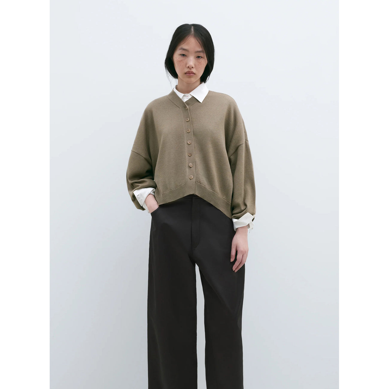 cotton + cashmere cardigan in taupe