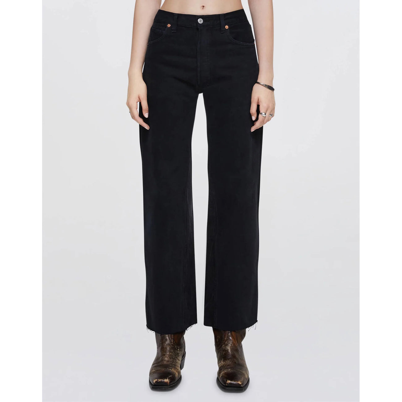 high rise wide leg crop in black