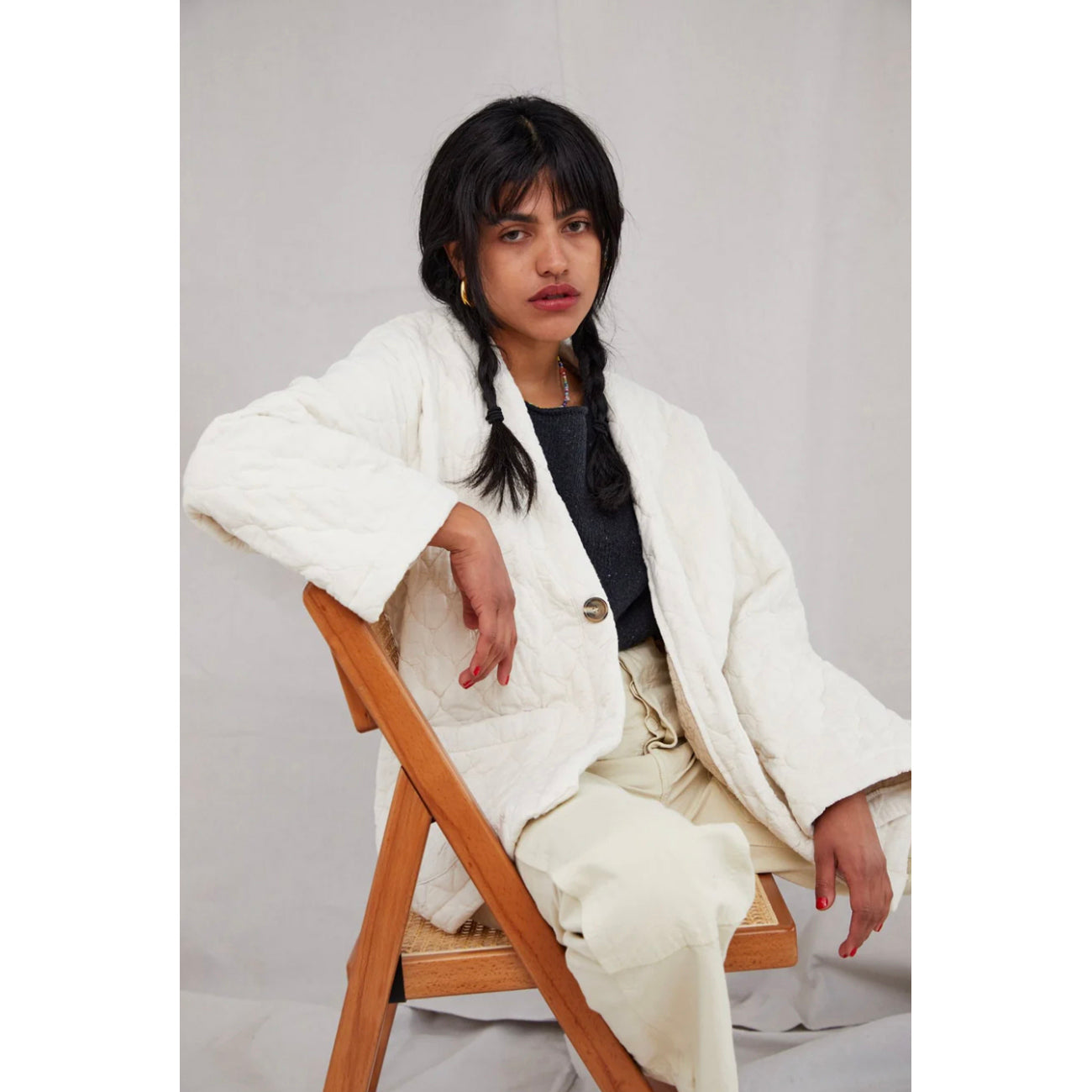 quilted kimono coat in natural