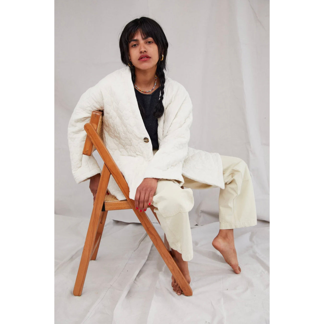 quilted kimono coat in natural