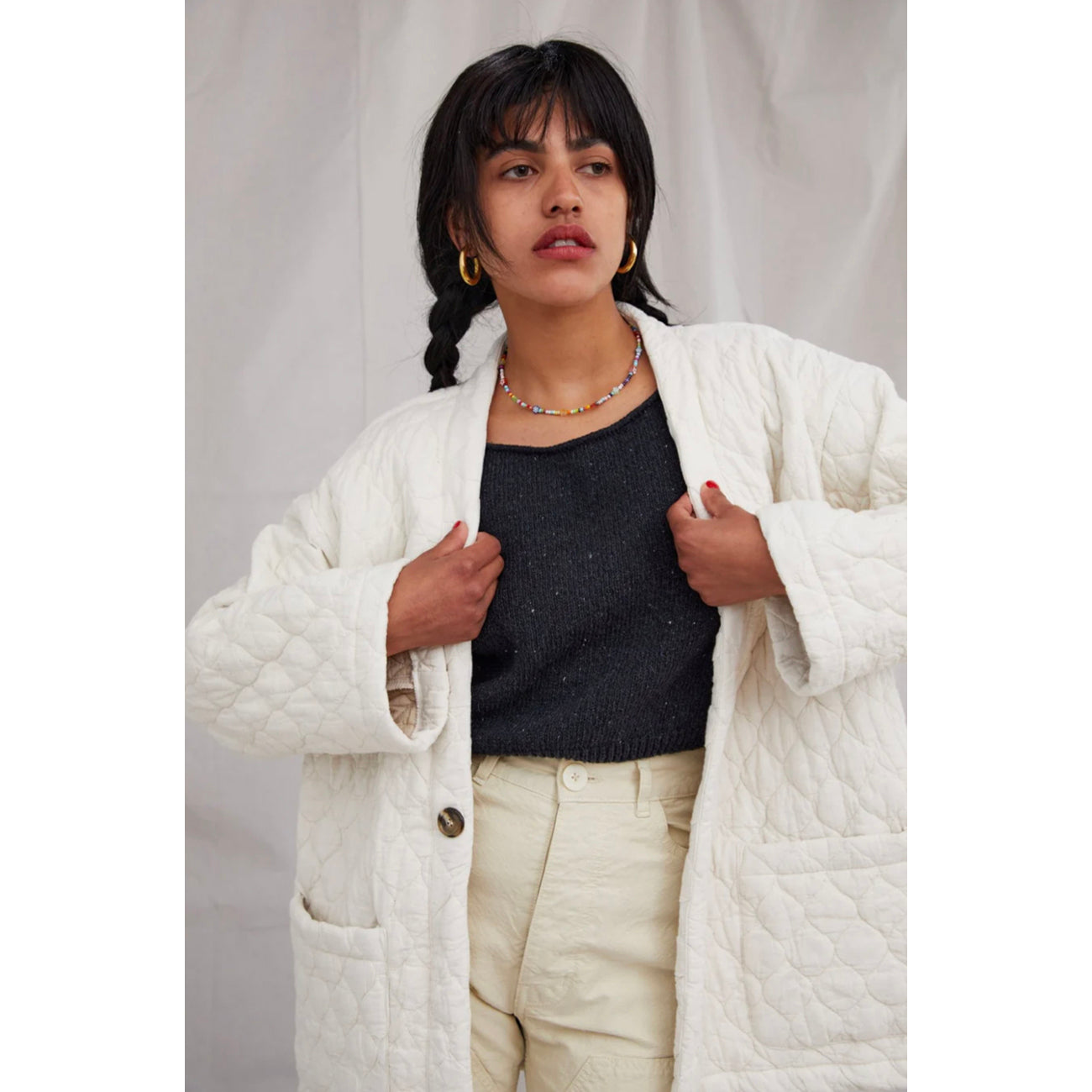quilted kimono coat in natural