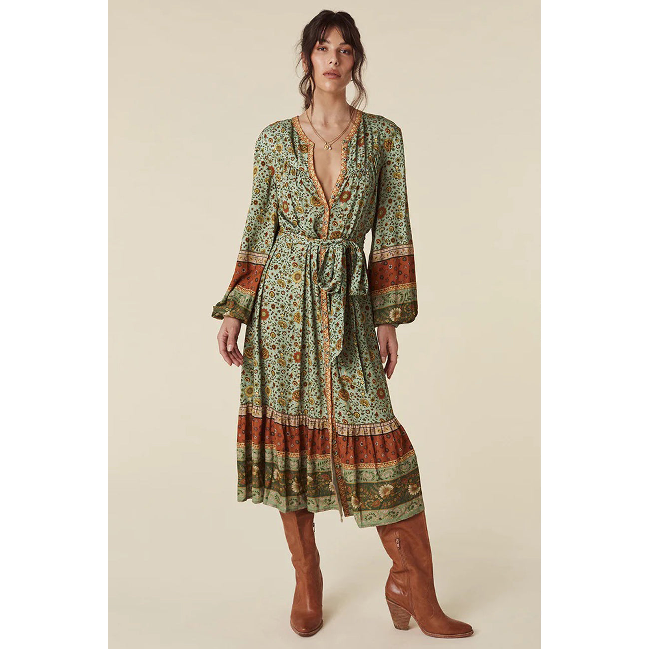 midi dress in matcha