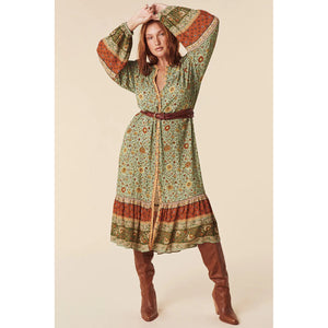 midi dress in matcha