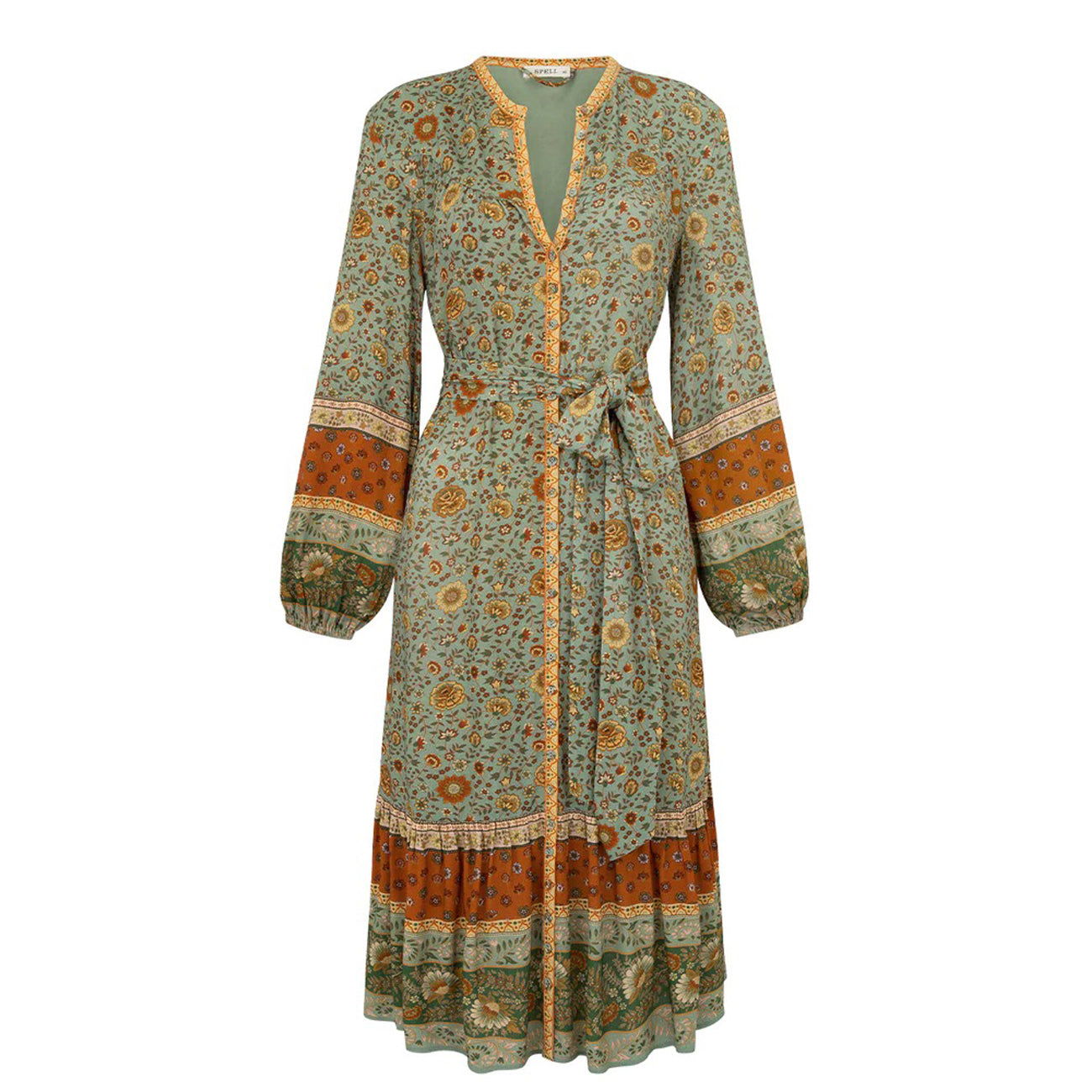 midi dress in matcha