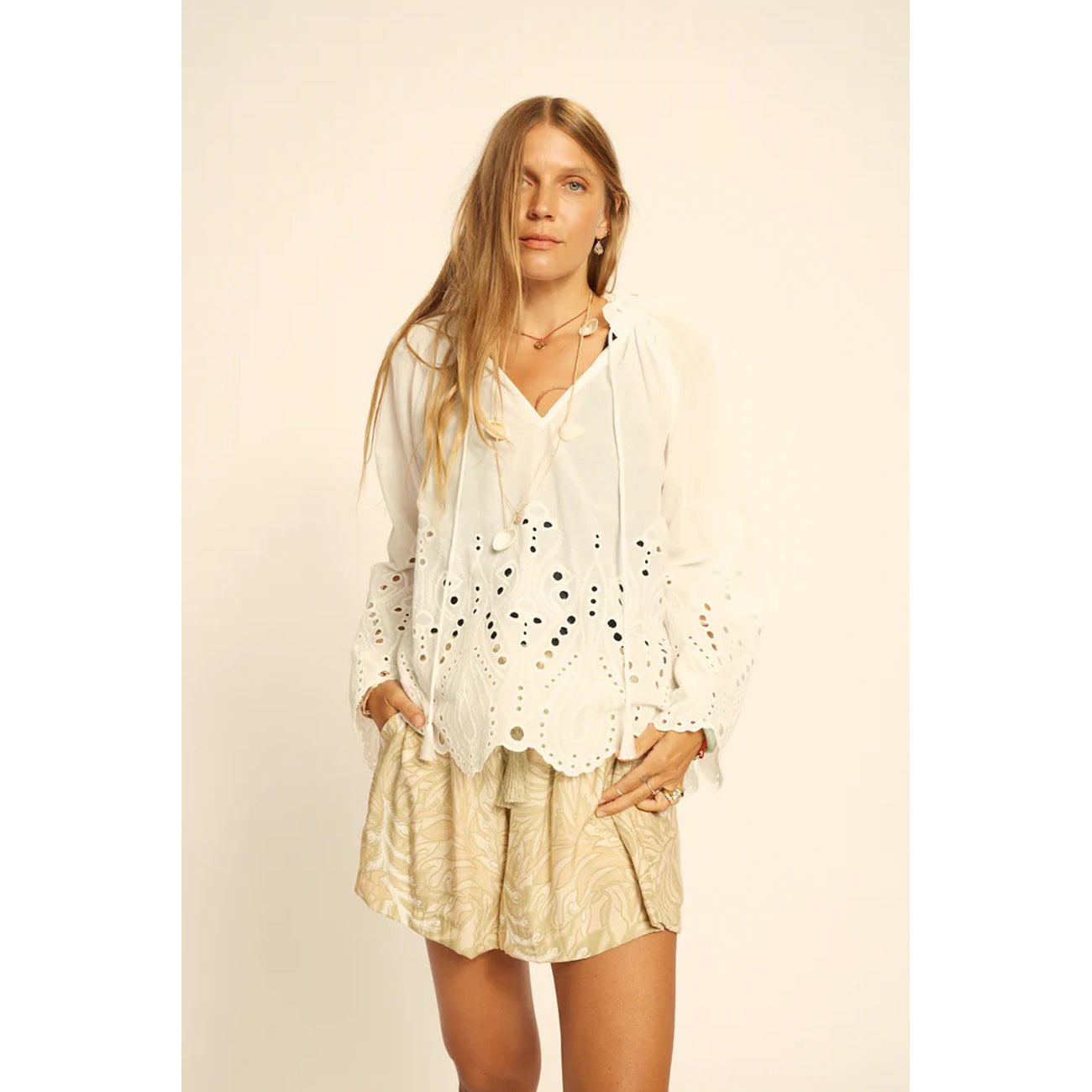 penny blouse in tangier embroidery salt