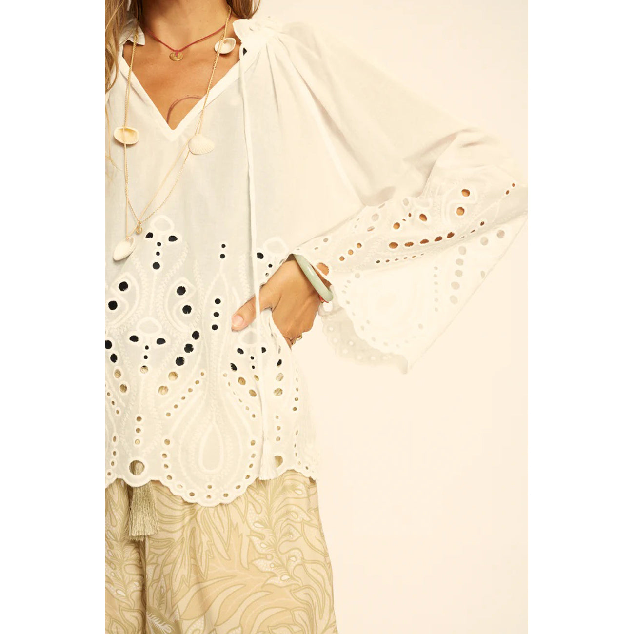 penny blouse in tangier embroidery salt
