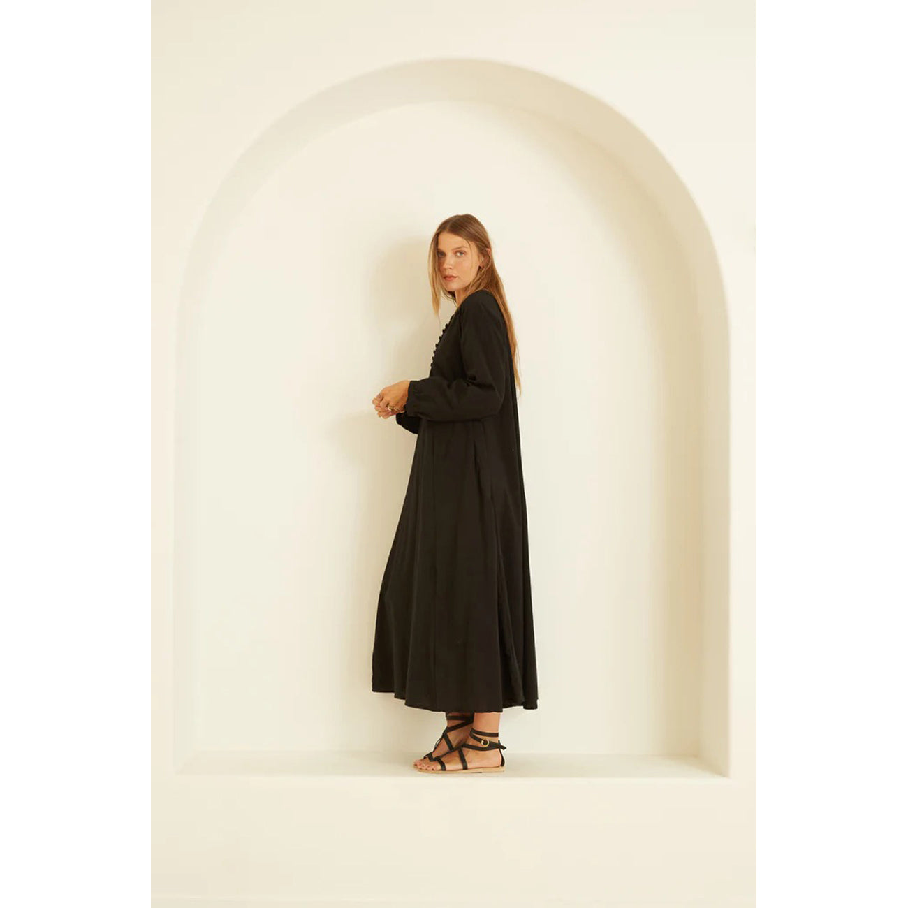 fiore maxi in black flat cotton