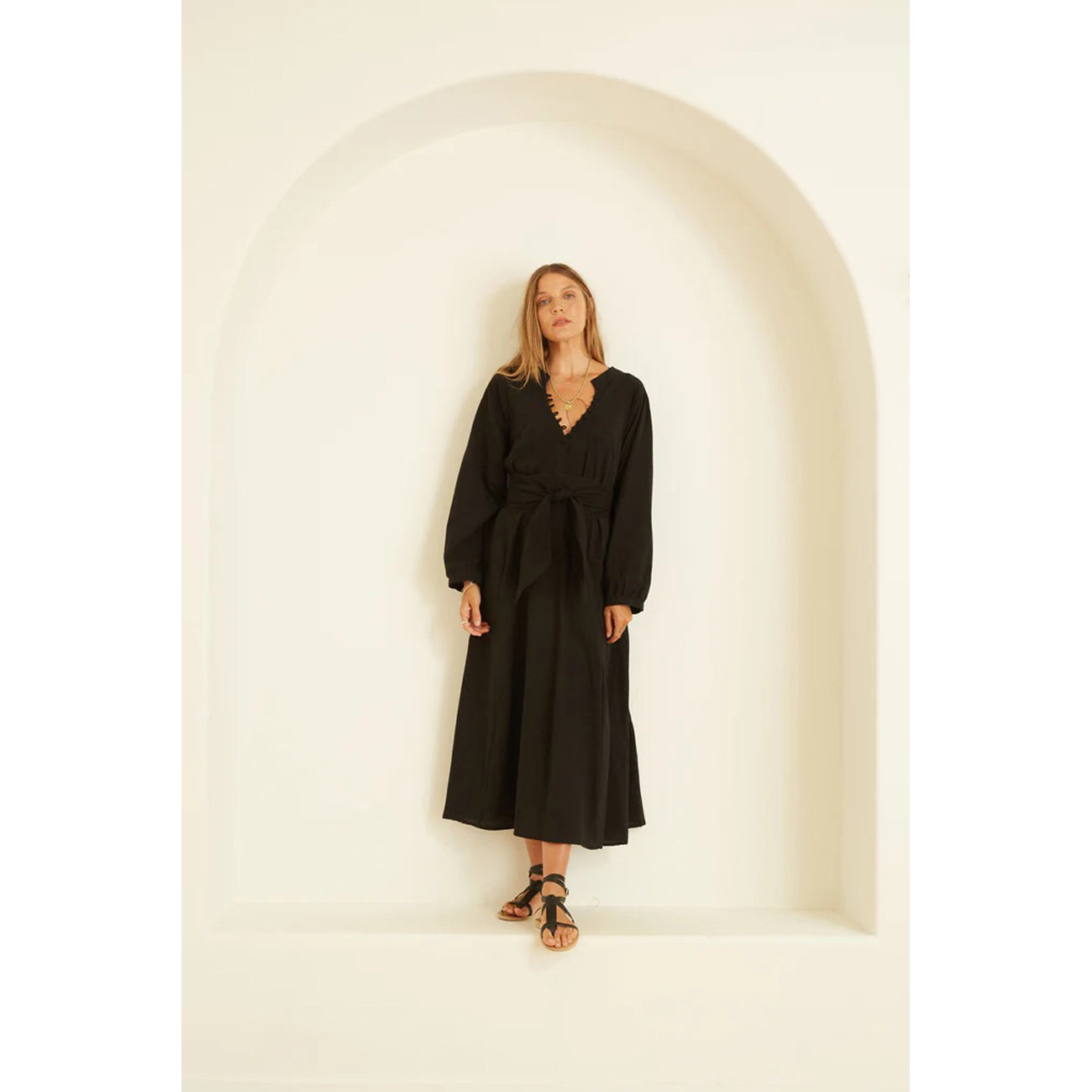 fiore maxi in black flat cotton