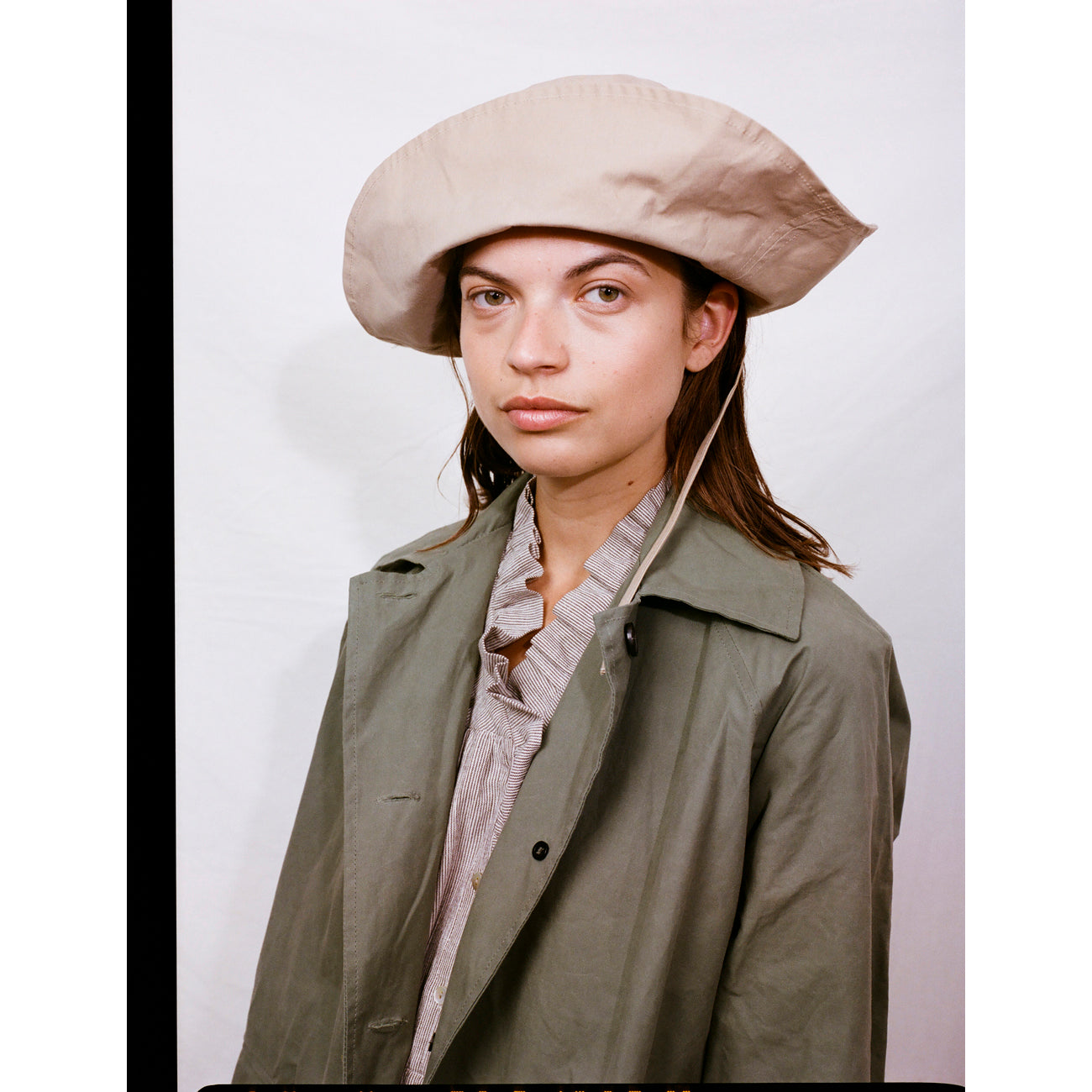 olive dress in bark/ecru stripe