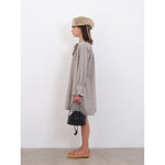 olive dress in bark/ecru stripe