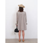 olive dress in bark/ecru stripe