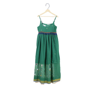 slip dress in green jamdani