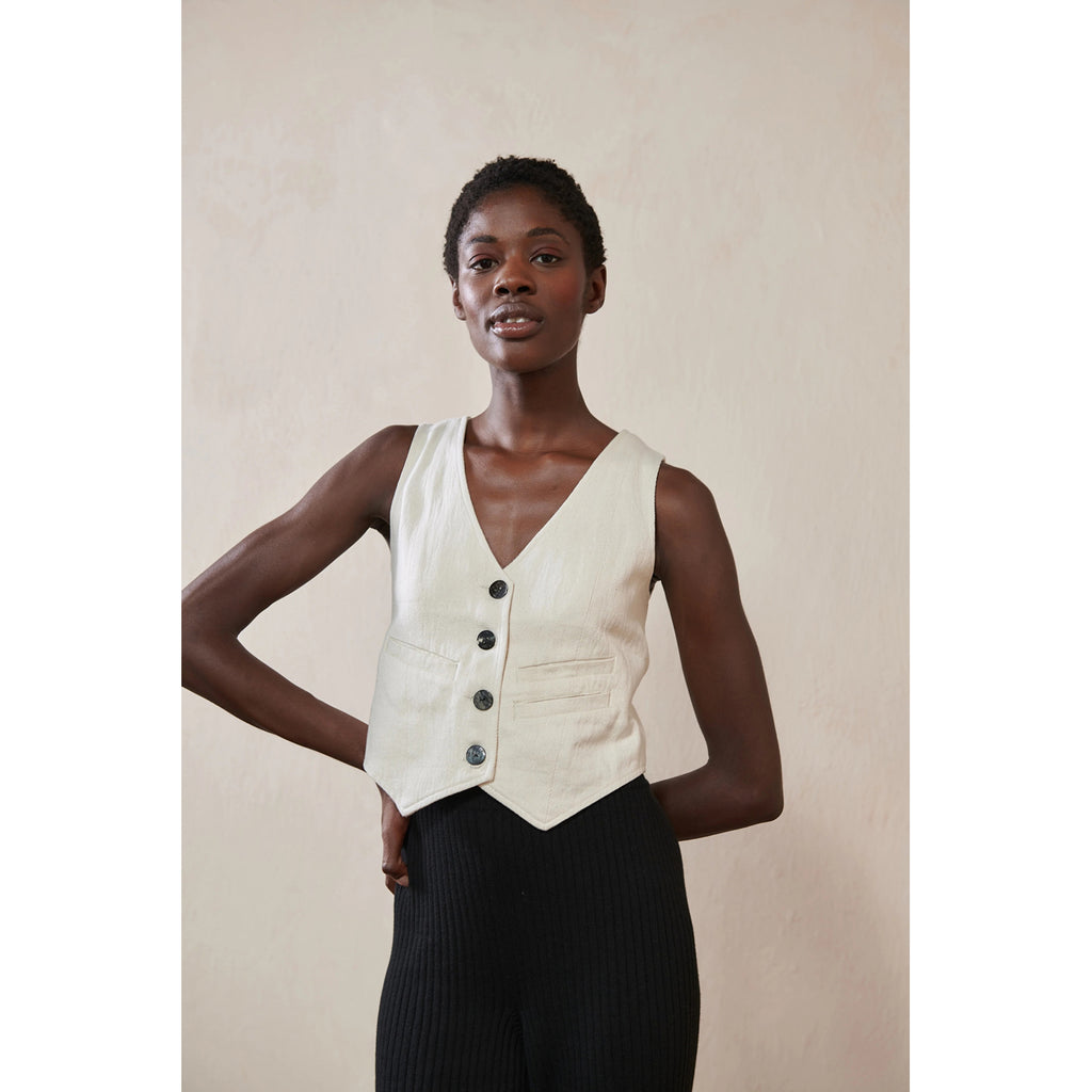 farra vest in bone denim
