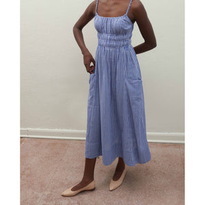 matcha dress in indigo gingham
