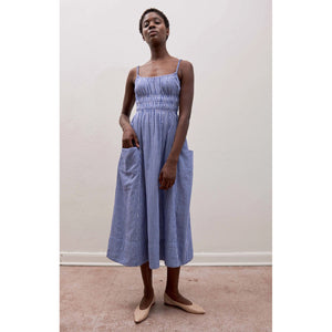 matcha dress in indigo gingham