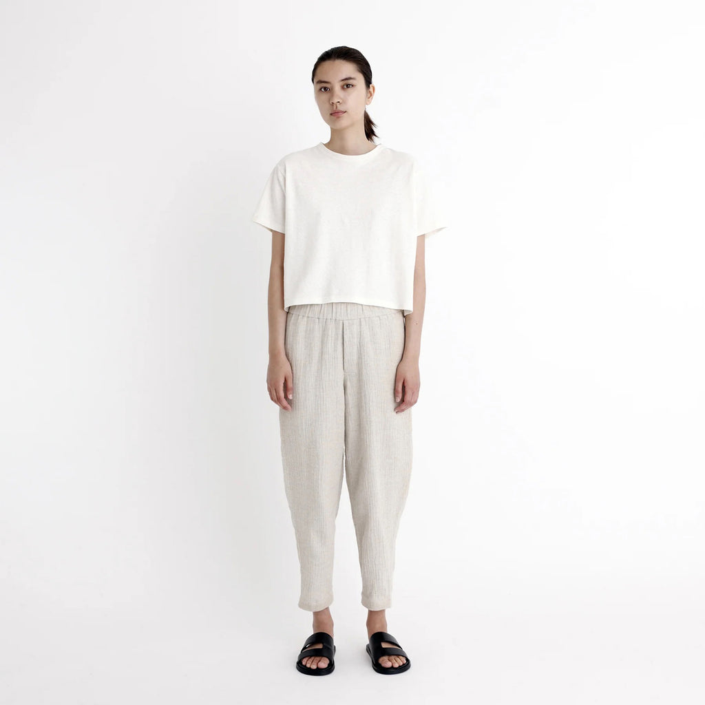 elastic pull-up trouser in oatmeal