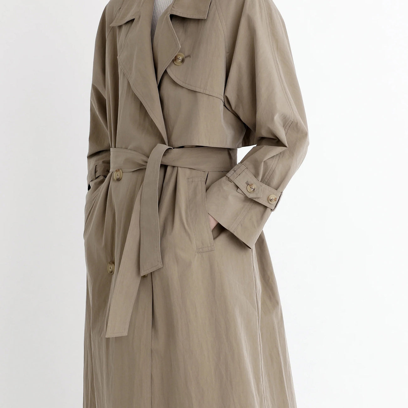 spring long trench in tan