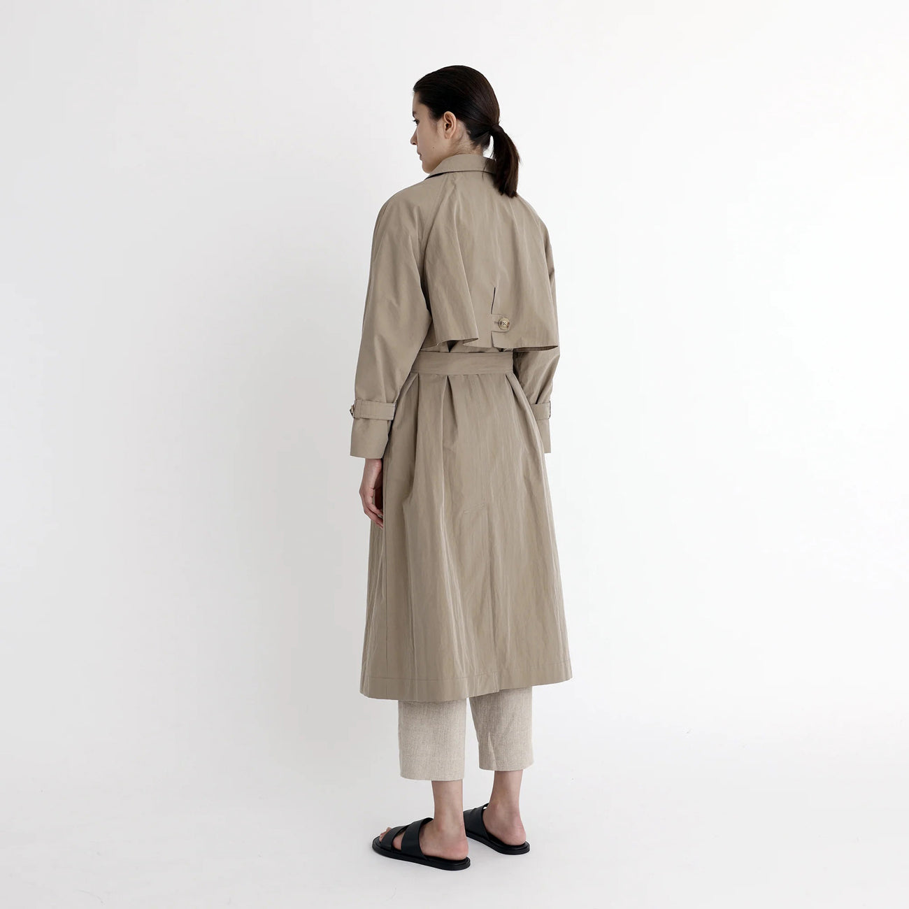 spring long trench in tan