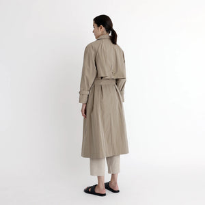 spring long trench in tan