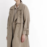 spring long trench in tan