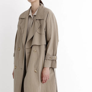 spring long trench in tan