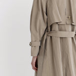 spring long trench in tan