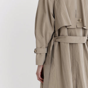 spring long trench in tan