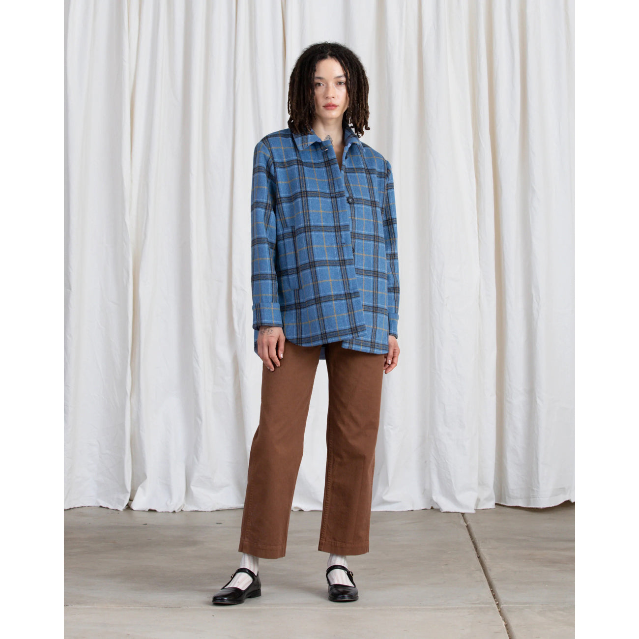 double faced jacket in blue plaid