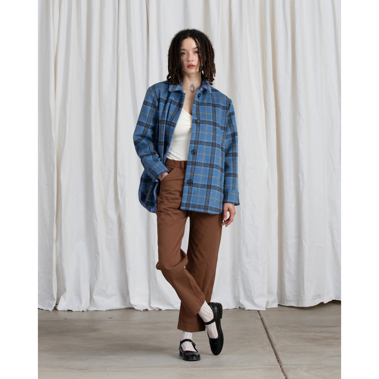 double faced jacket in blue plaid