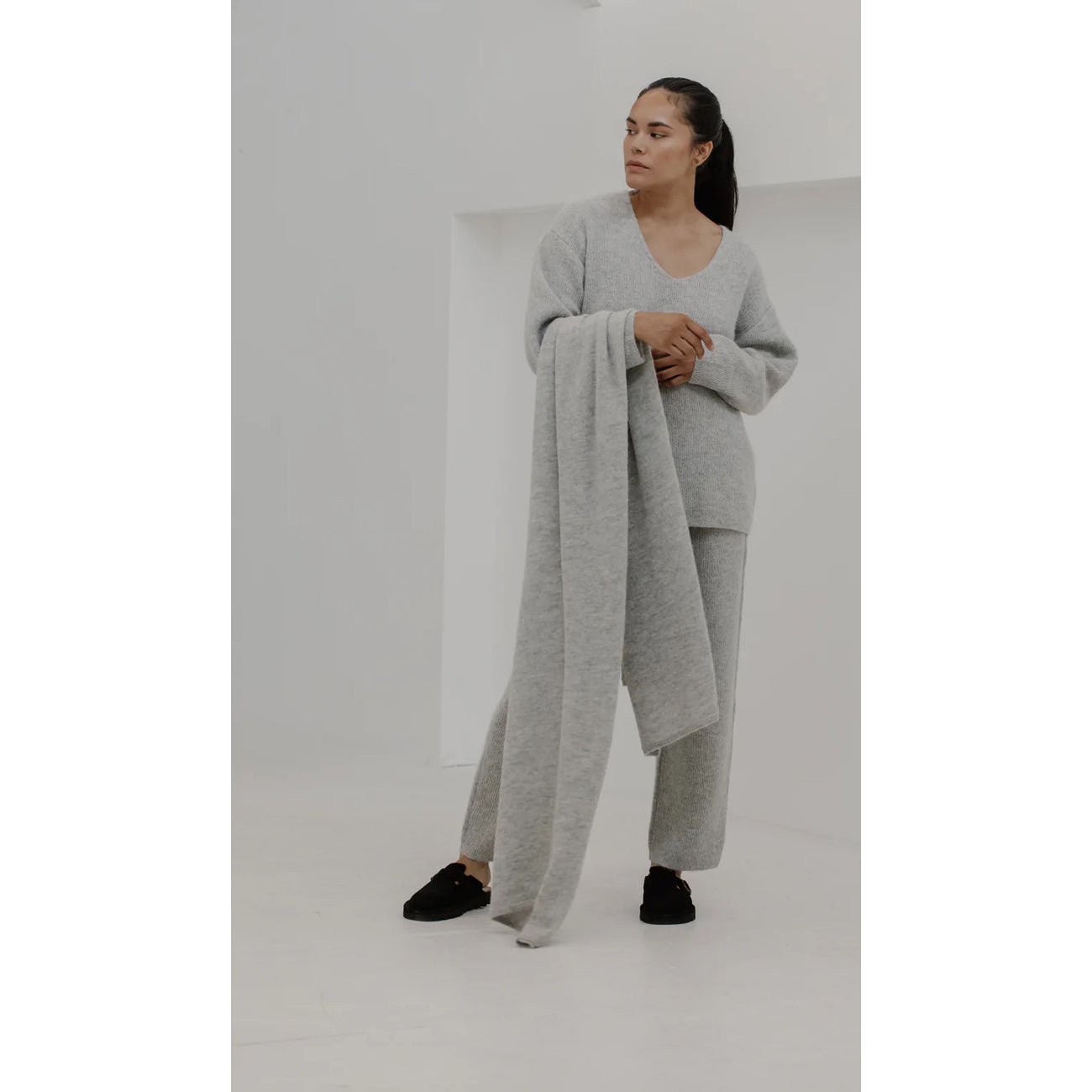 alpaca travel wrap in fog