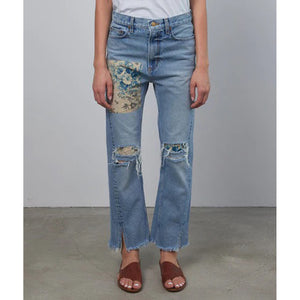 stowe jean w/ found floral patchwork