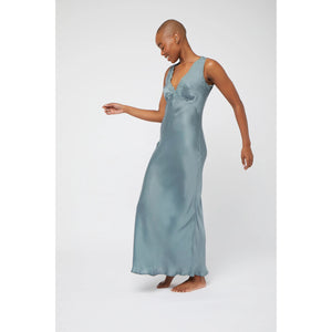 cassia slip dress in kingfisher green