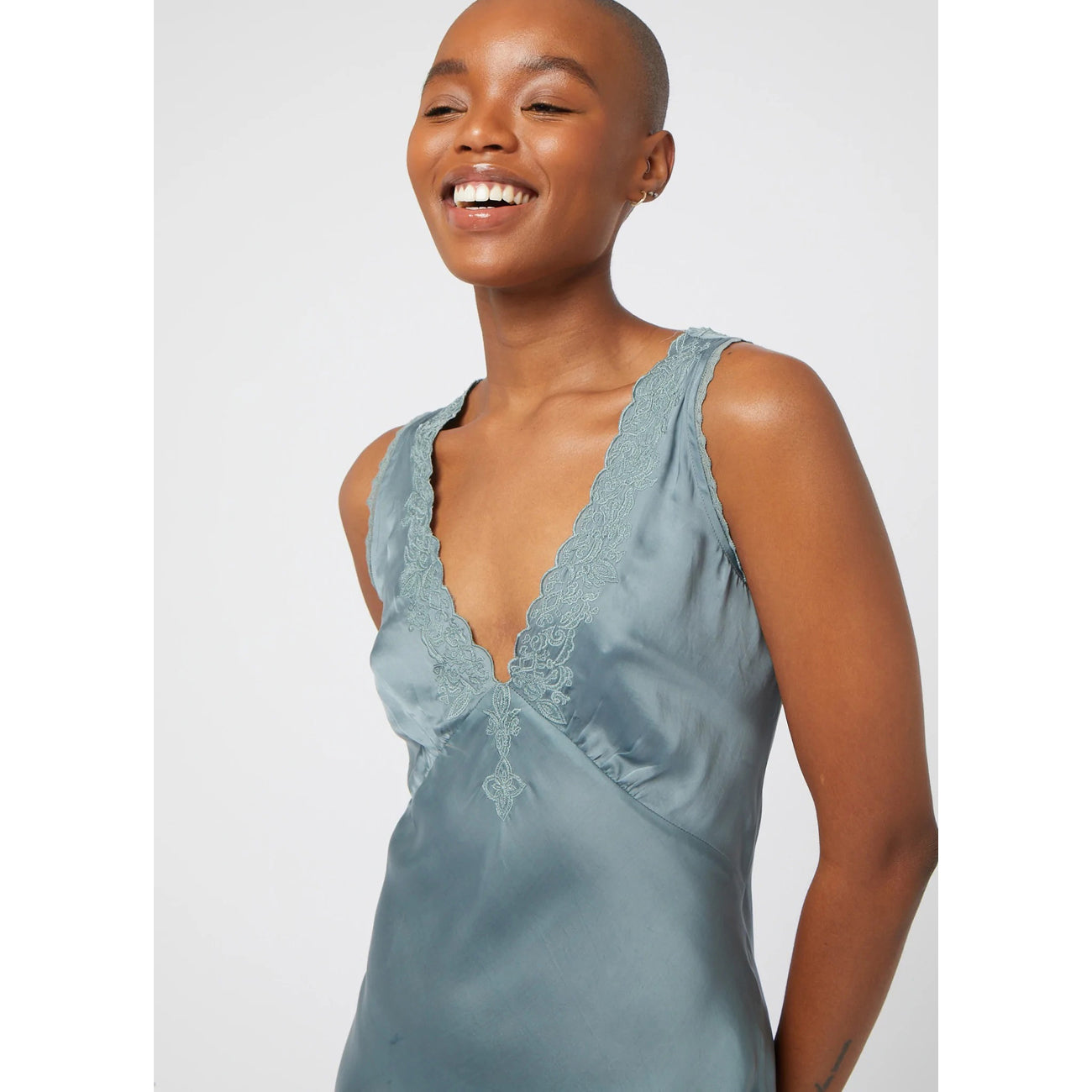 cassia slip dress in kingfisher green