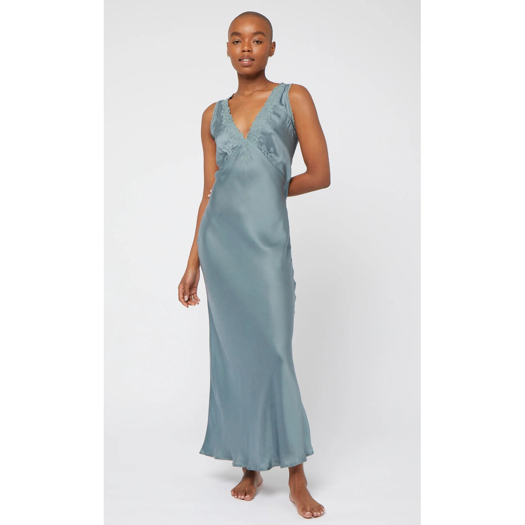 cassia slip dress in kingfisher green