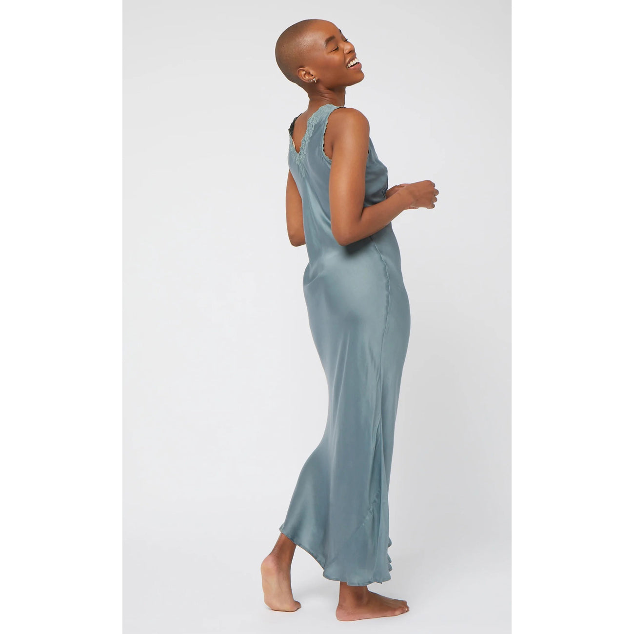 cassia slip dress in kingfisher green