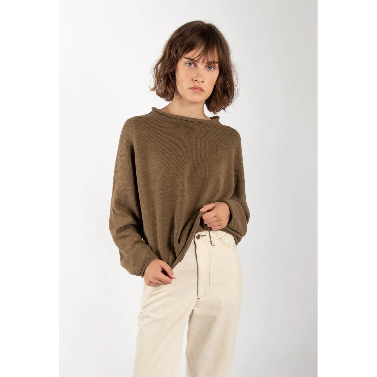 rolled sweater in umber