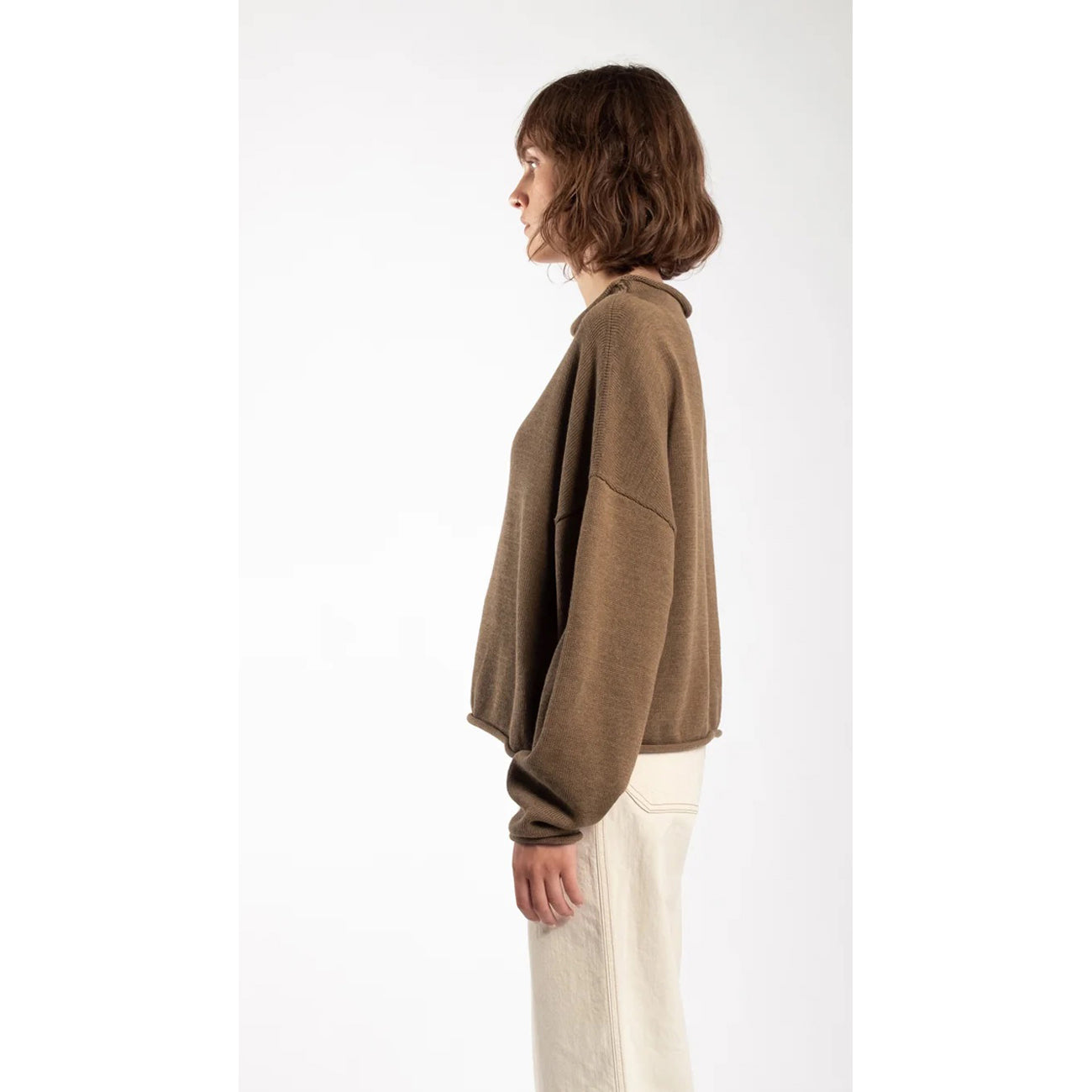 rolled sweater in umber