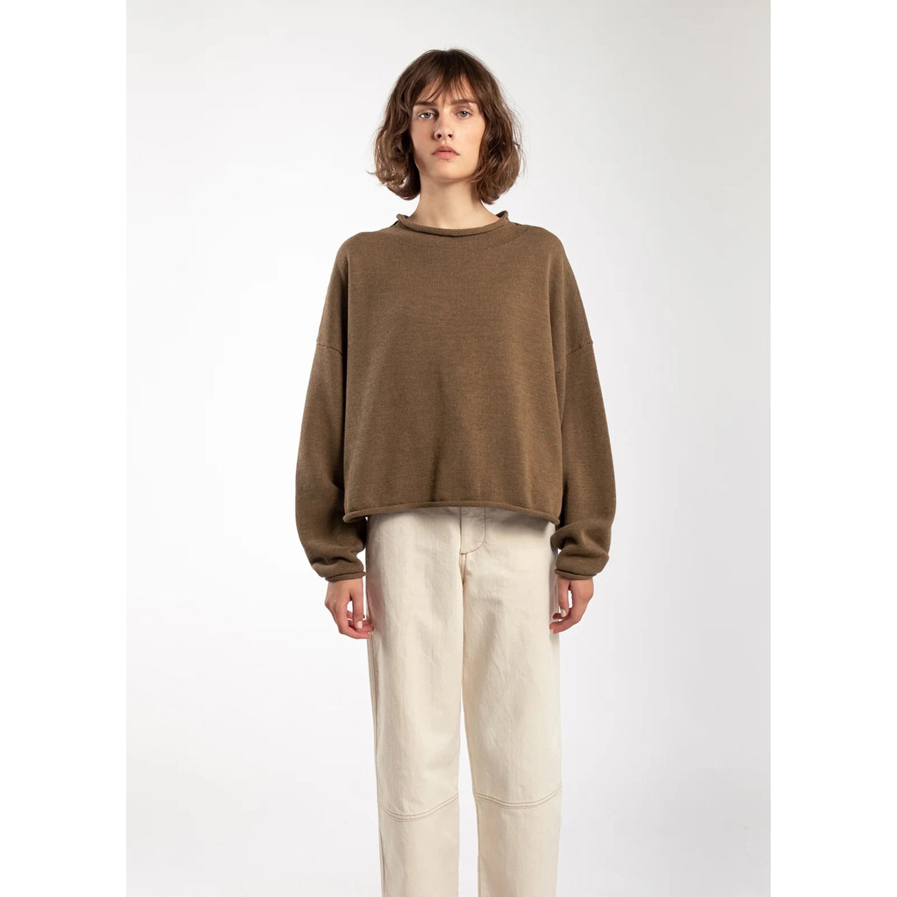 rolled sweater in umber