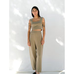 knit trouser in faded olive