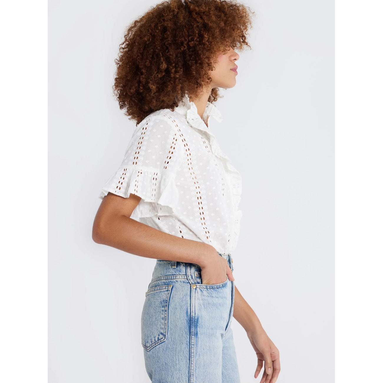 vanessa top in pearl polka dot eyelet